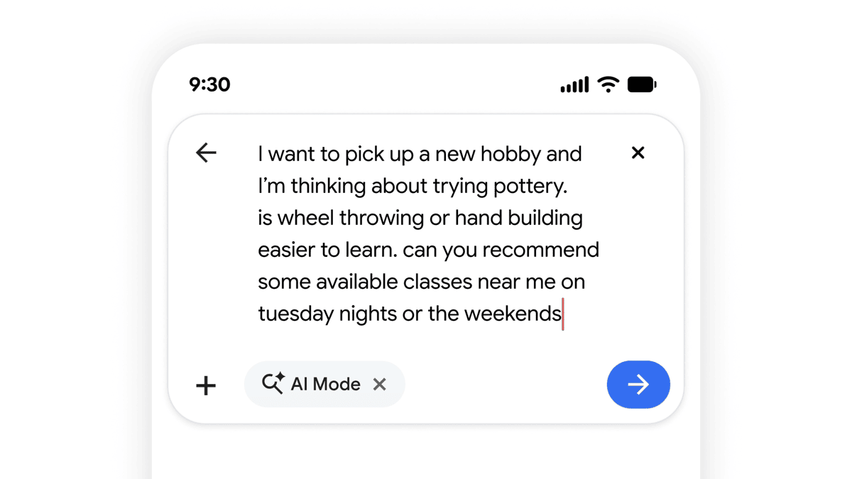 Google AI Mode conversational search query example