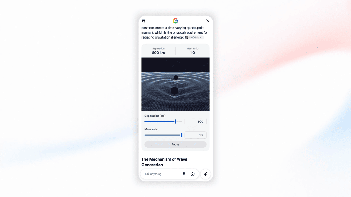 Google Antigravity generative UI astrophysics visualisation